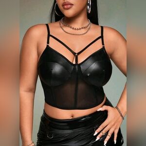 Womens Plus Bikercore Mesh Insert Bustier Black Corset Cami Top.